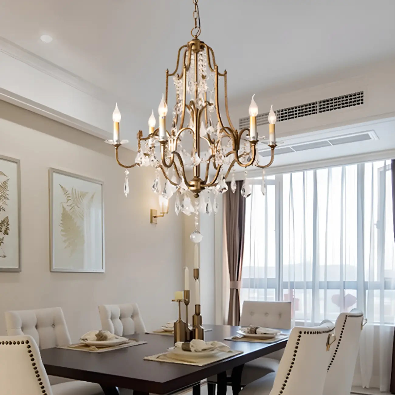 Traditional Gold Vintage Candelabra Chandelier with Crystal