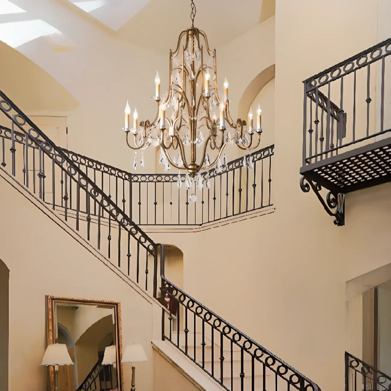 Traditional Gold Vintage Candelabra Chandelier with Crystal