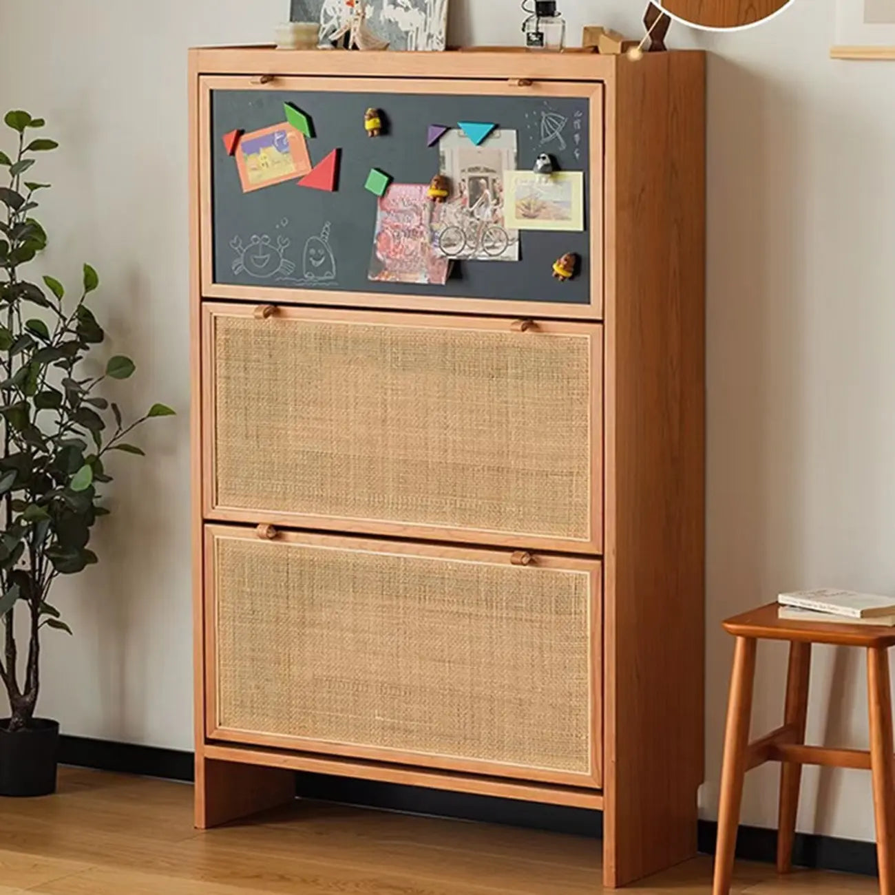 Boho Solid Wood Tipping Shoe Cabinet in Brown