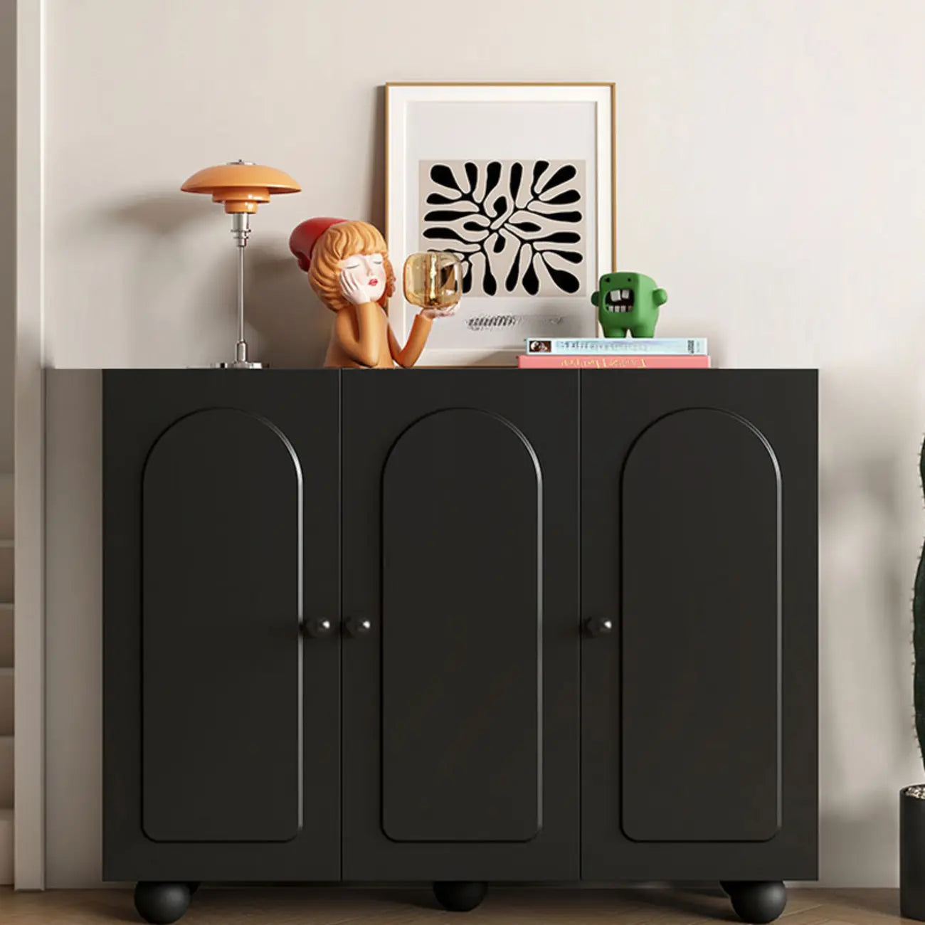 Black Metal Shoe Cabinet with Adjustable Shelves