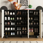 Black Metal Shoe Cabinet with Adjustable Shelves