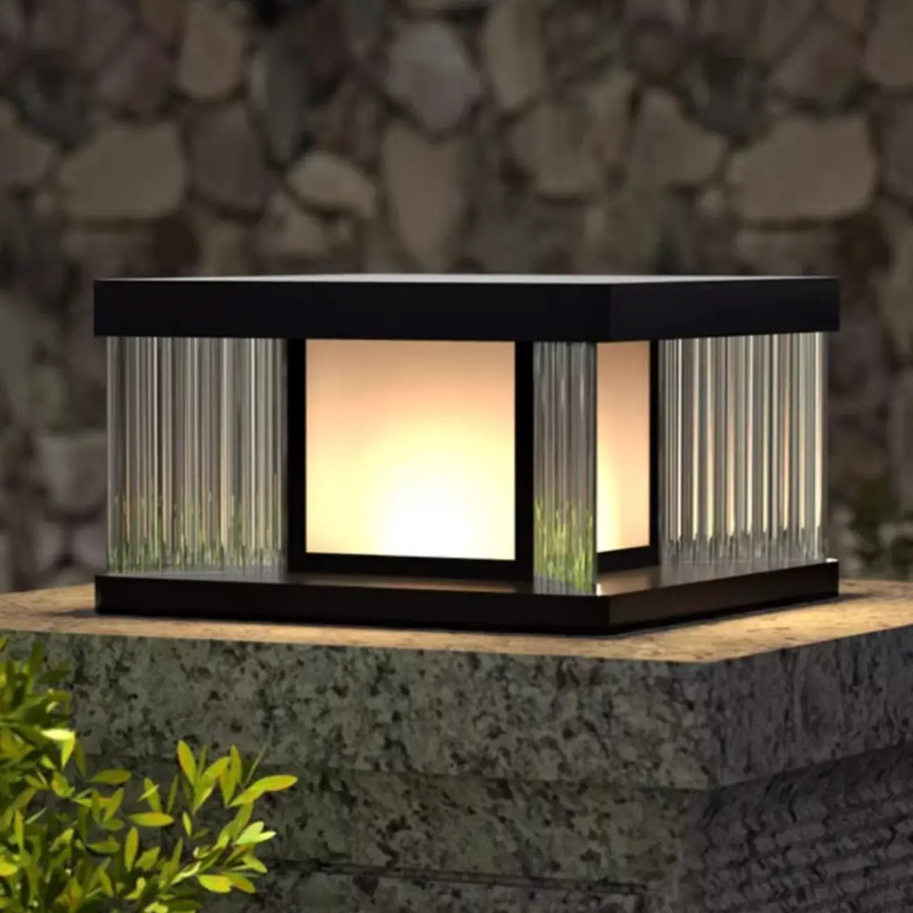 Modern Rectangle Black Solar Outdoor Post Lights