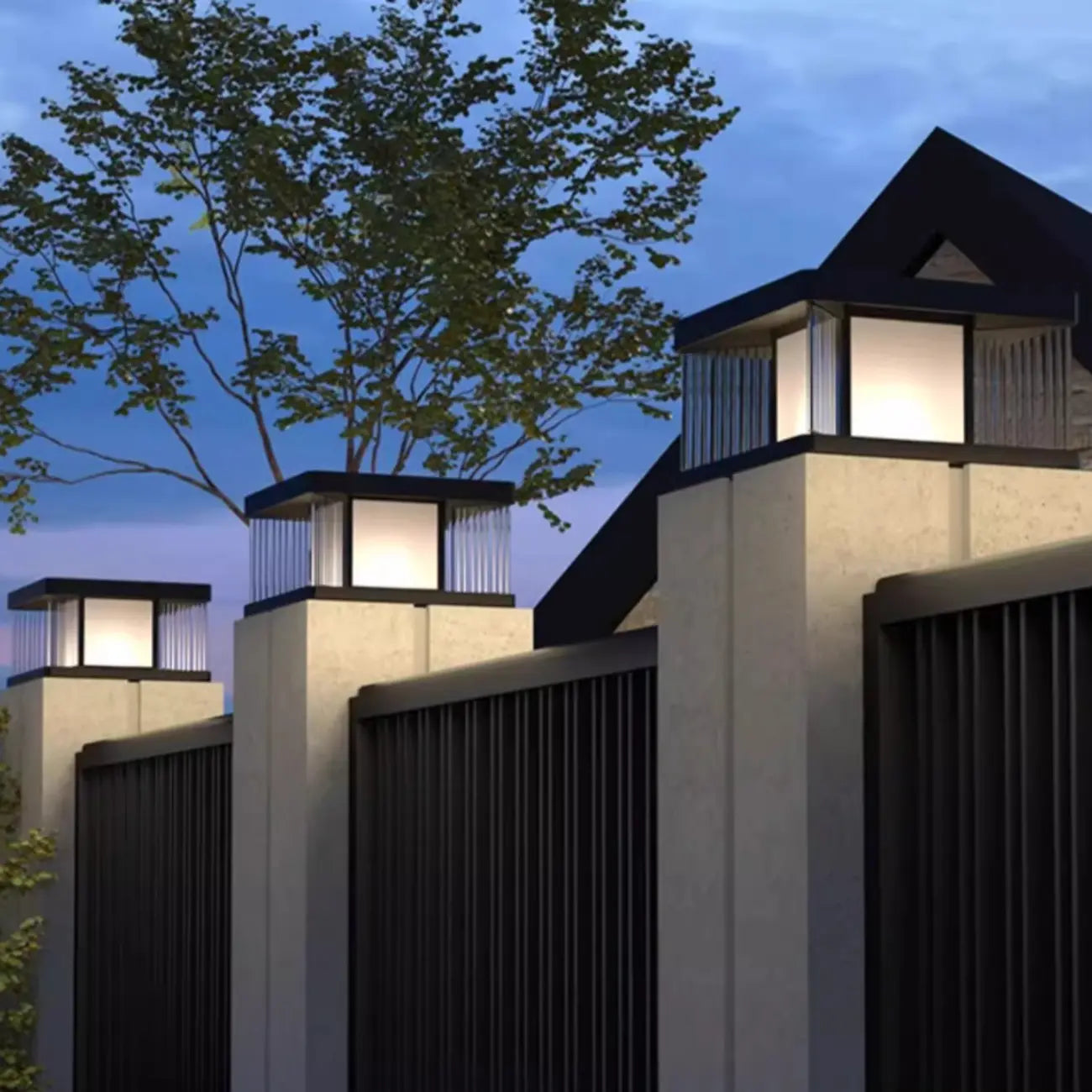 Modern Rectangle Black Solar Outdoor Post Lights