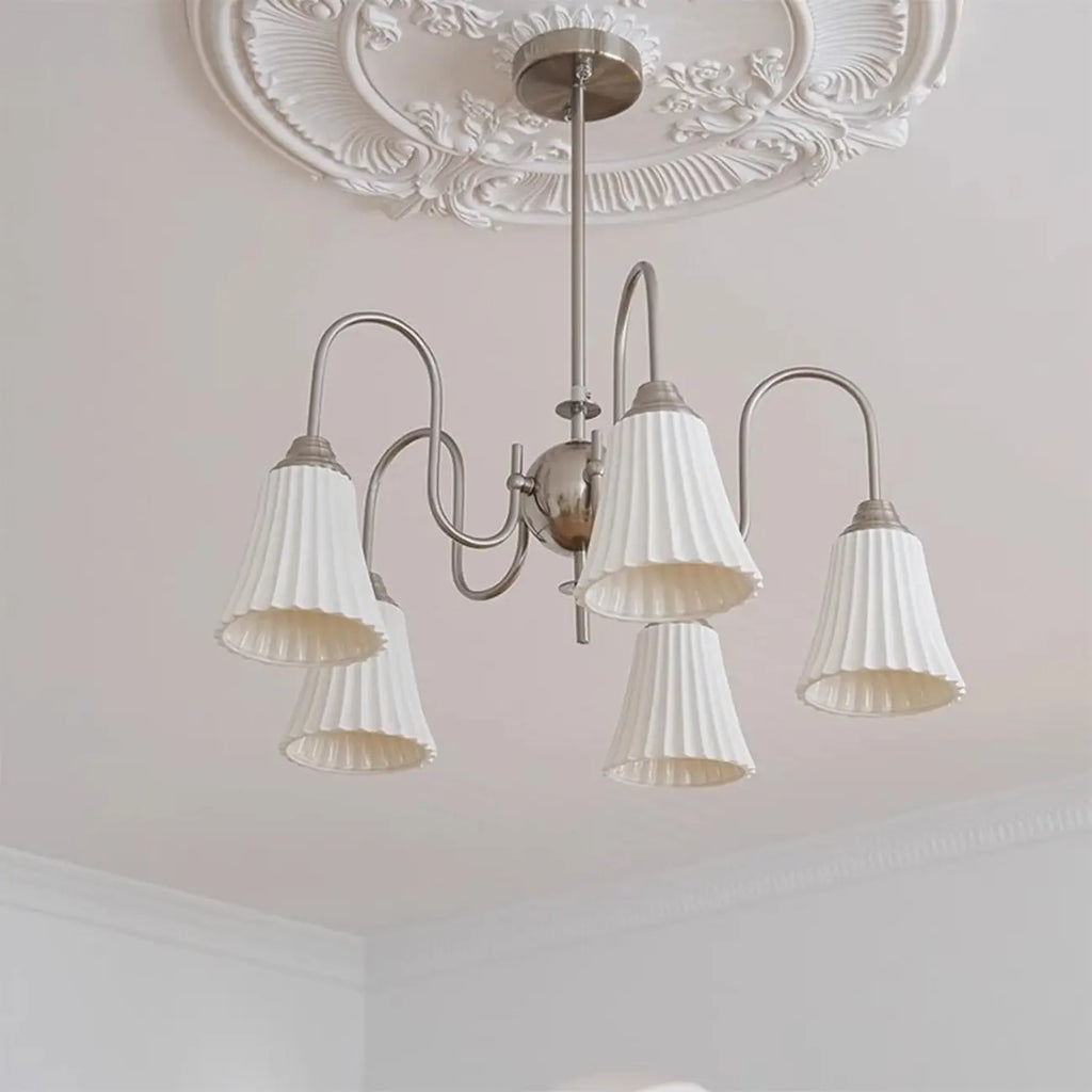 Vintage Chrome Classic White Ceramic Chandelier