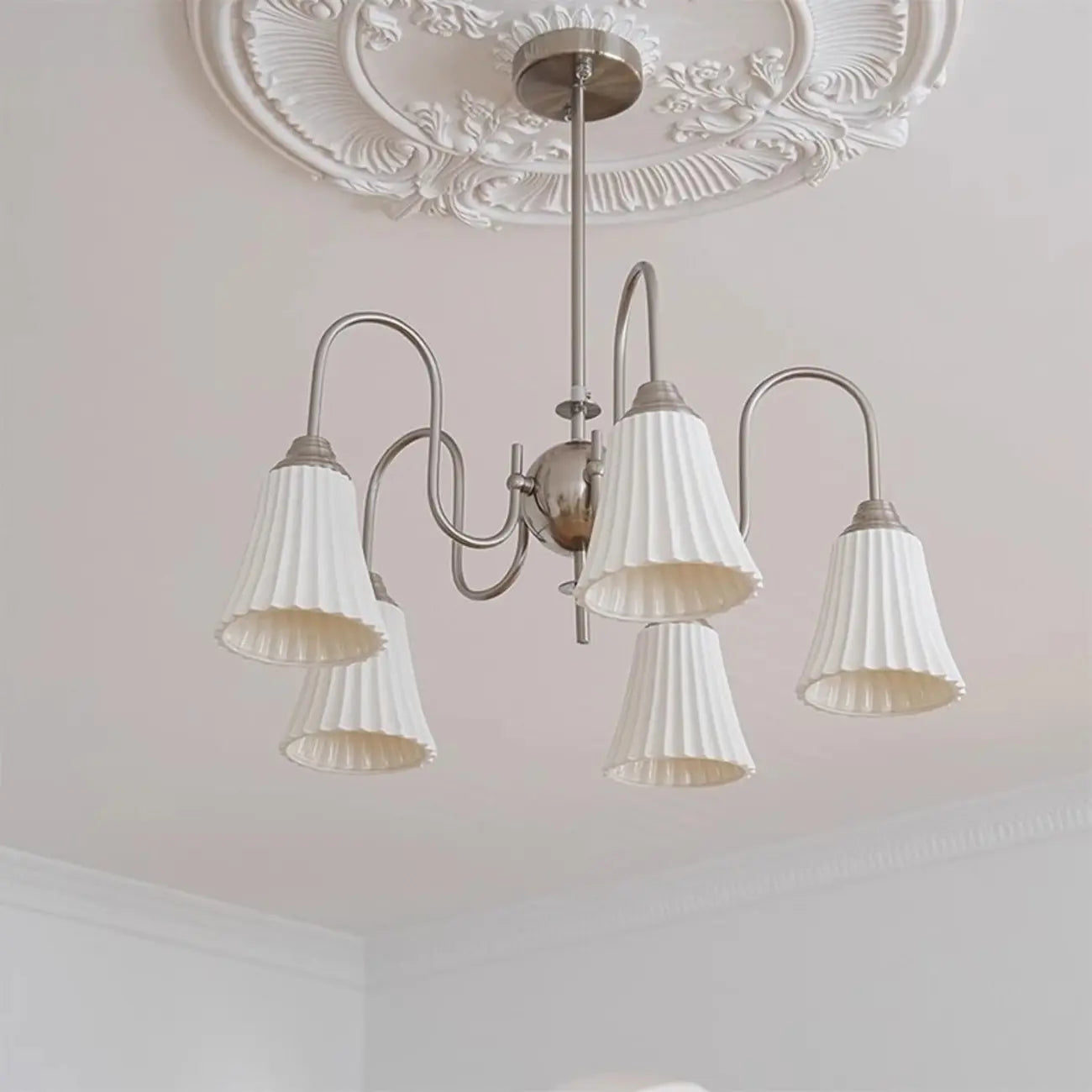 Vintage Chrome Classic White Ceramic Chandelier