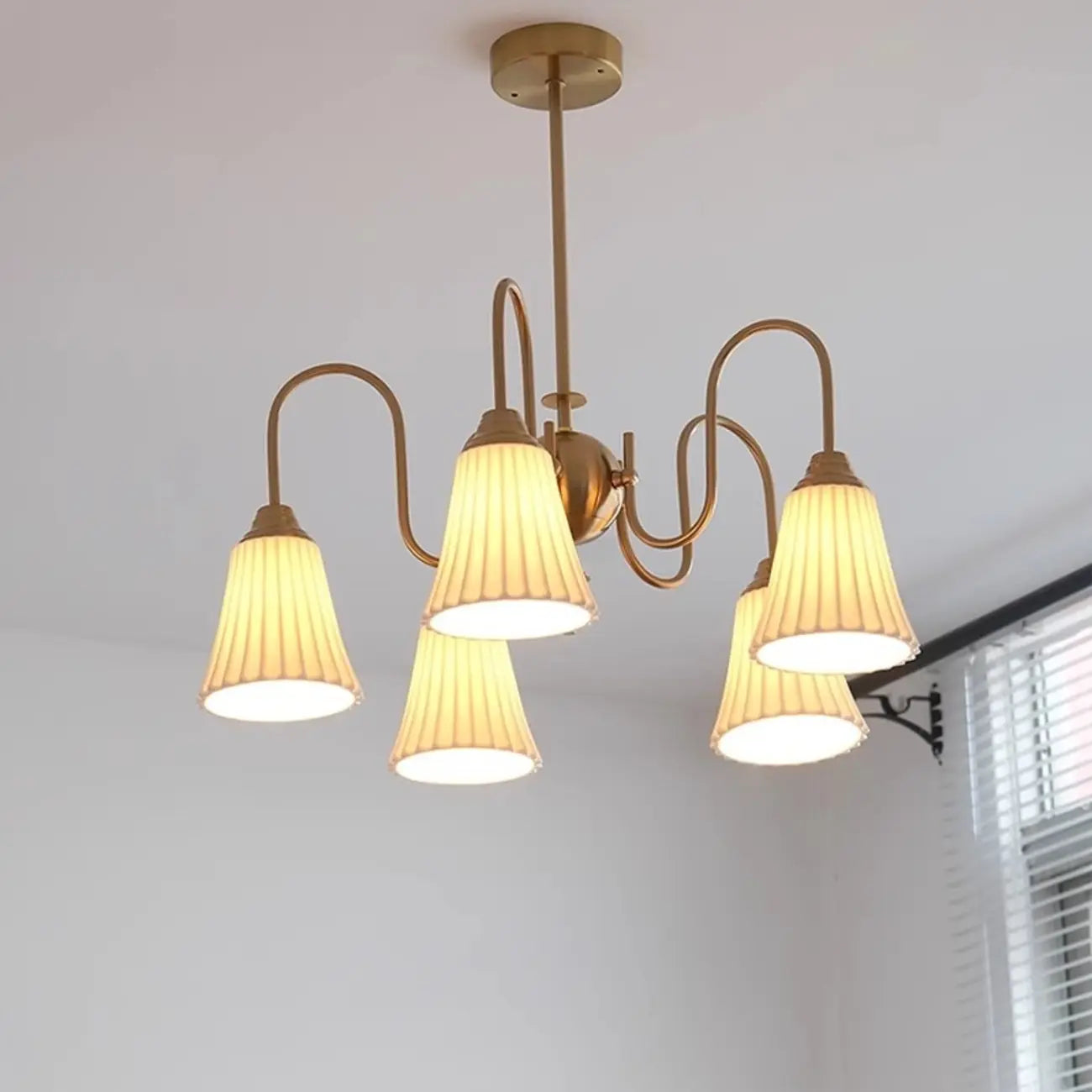 Vintage Chrome Classic White Ceramic Chandelier