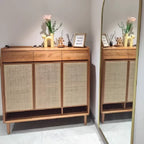 Boho Solid Wood Shoe Cabinet Woven Door