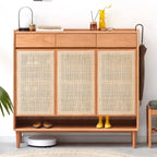 Boho Solid Wood Shoe Cabinet Woven Door