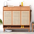 Boho Solid Wood Shoe Cabinet Woven Door