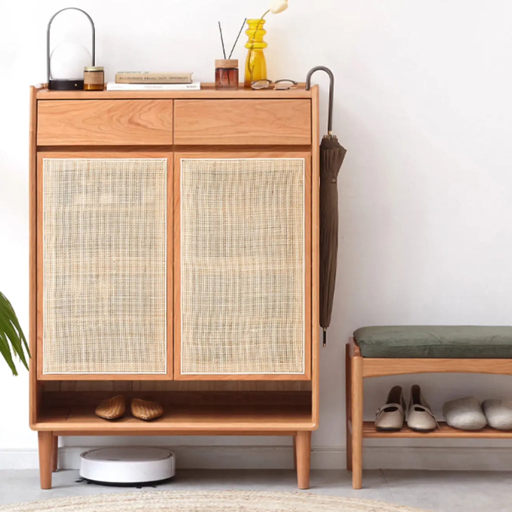 Boho Solid Wood Shoe Cabinet Woven Door