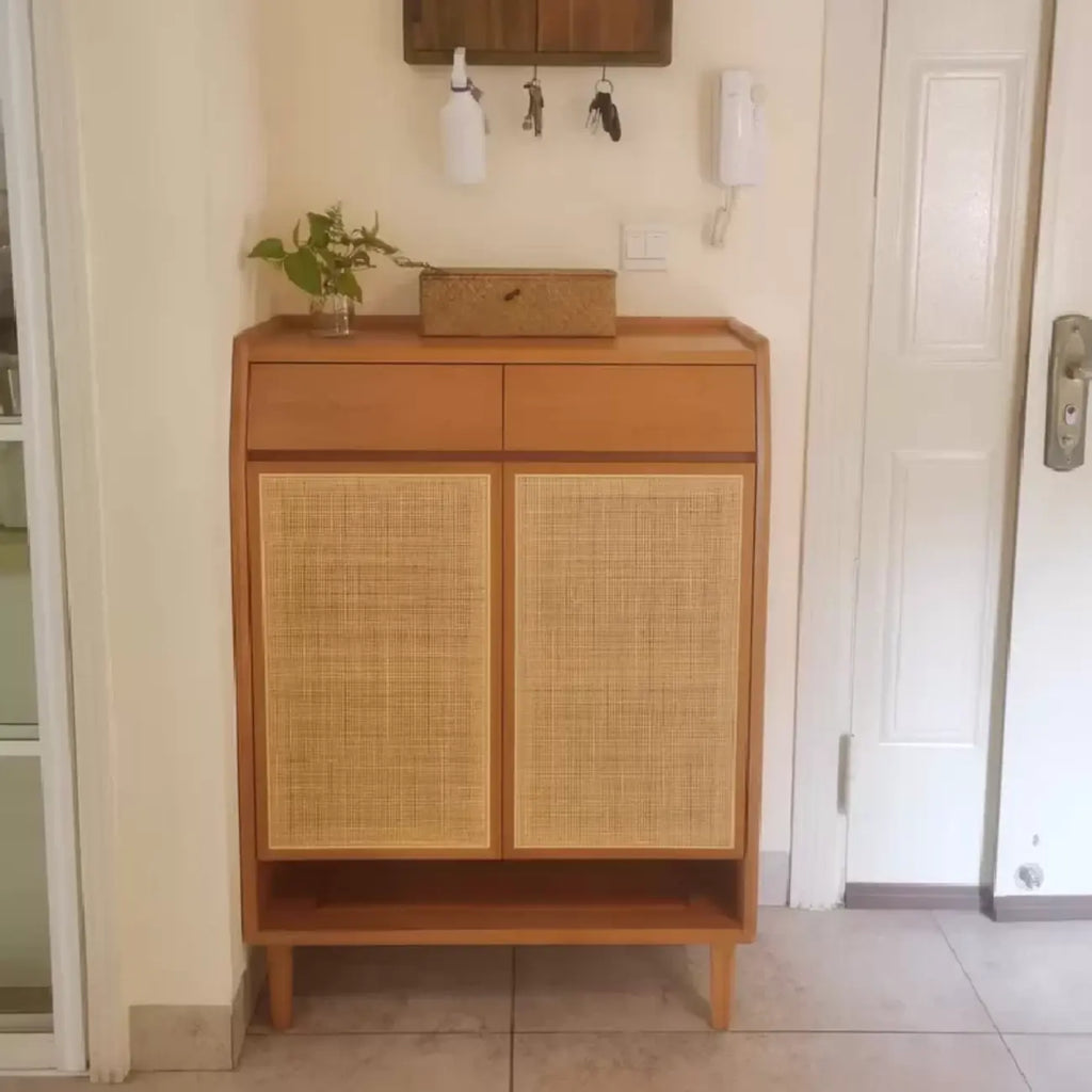 Boho Solid Wood Shoe Cabinet Woven Door