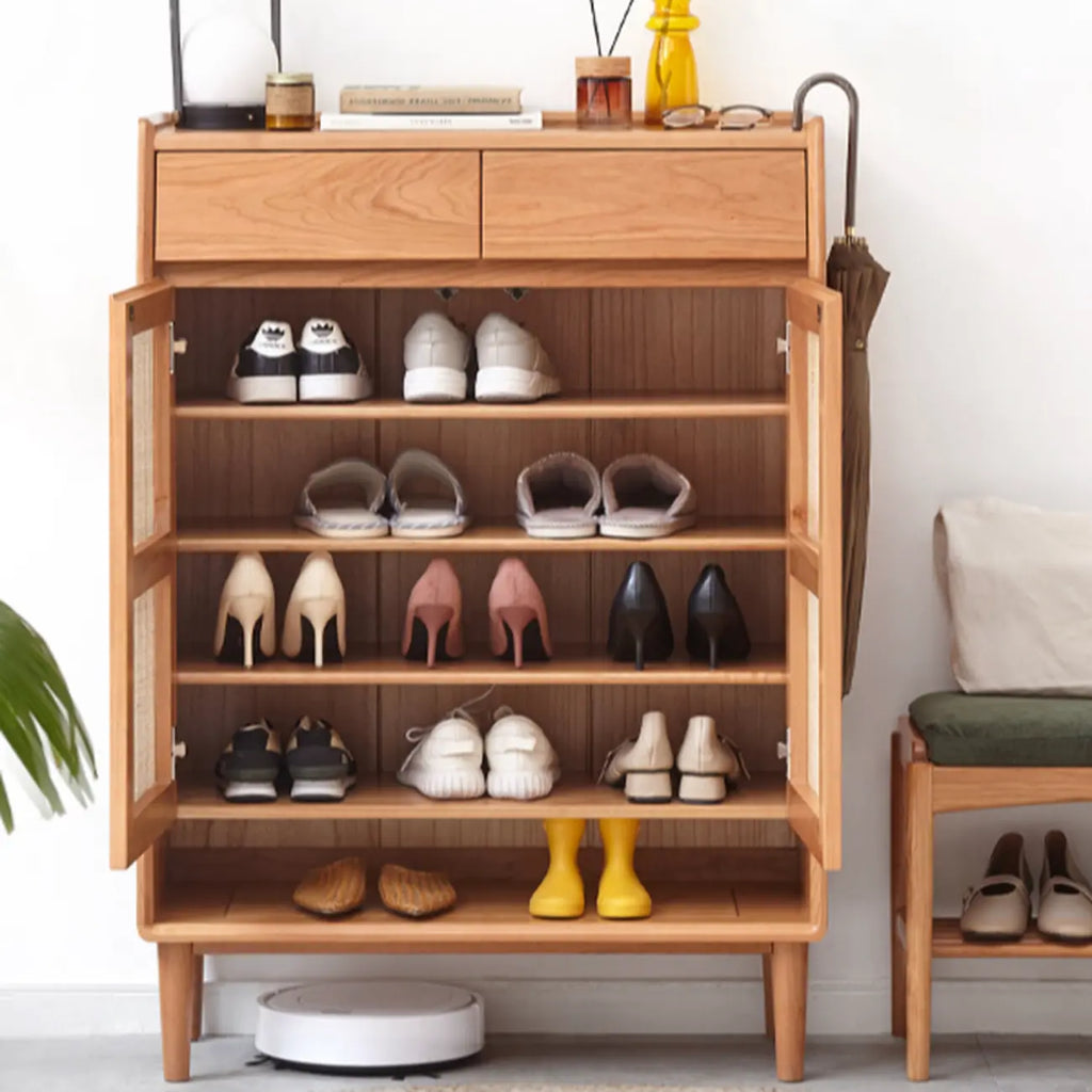 Boho Solid Wood Shoe Cabinet Woven Door