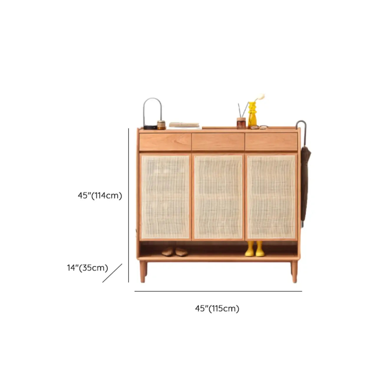 Boho Solid Wood Shoe Cabinet Woven Door