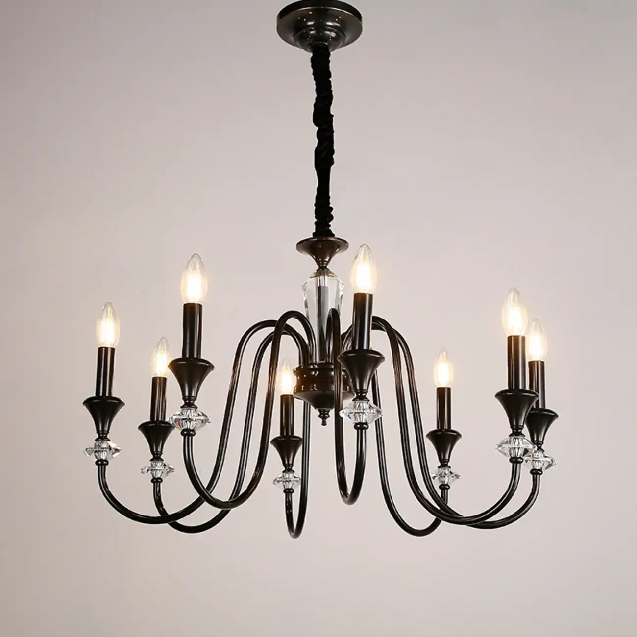 Industrial Black Glass Candelabra Chandelier in 3-10 Lights