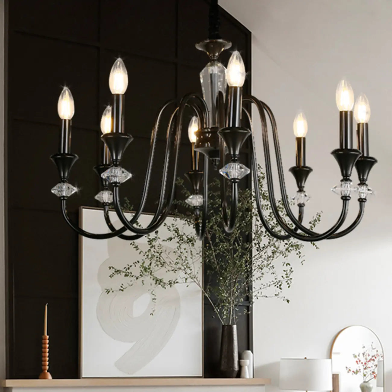 Industrial Black Glass Candelabra Chandelier in 3-10 Lights
