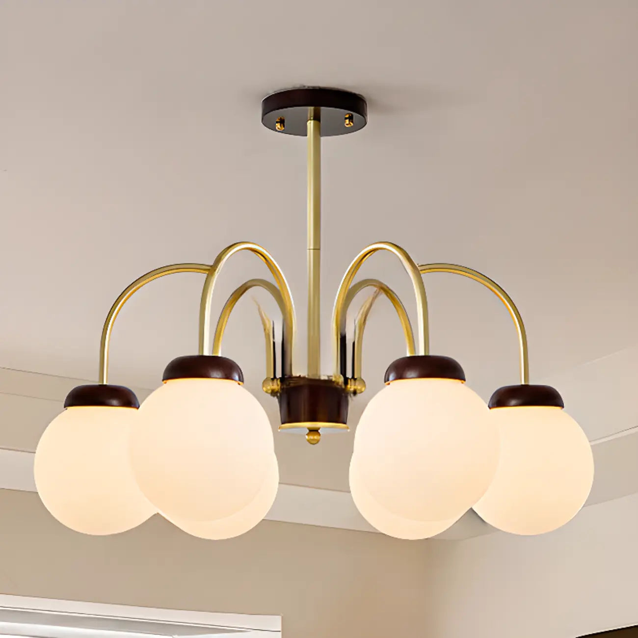 Classic Gold White Vitreous Ball Chandelier