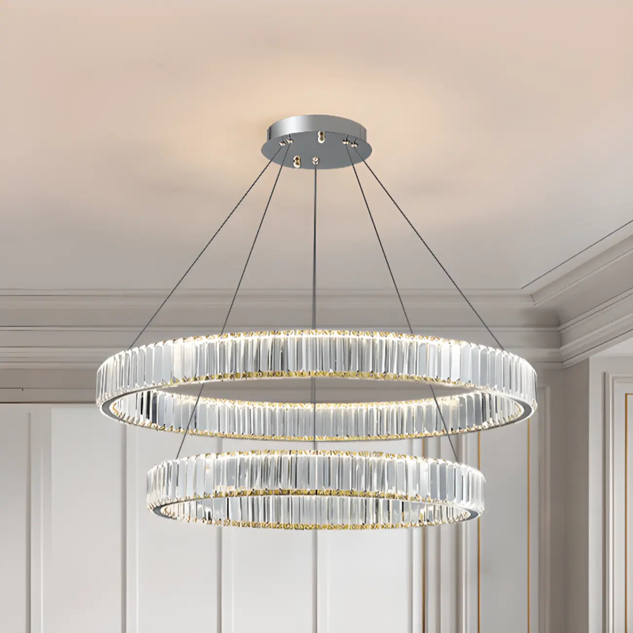 Glamorous Dual Glass Loop Modern LED Ring Chandelier