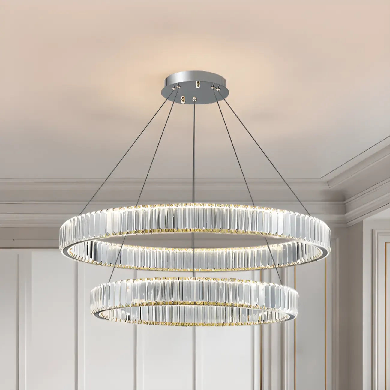 Glamorous Dual Glass Loop Modern LED Ring Chandelier