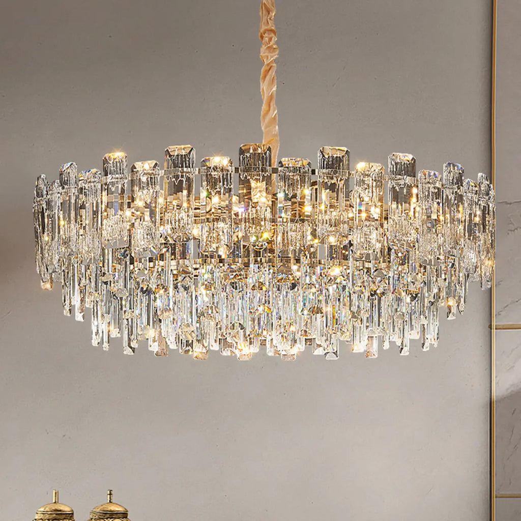 Glamorous Metal Large Round Crystal Chandelier