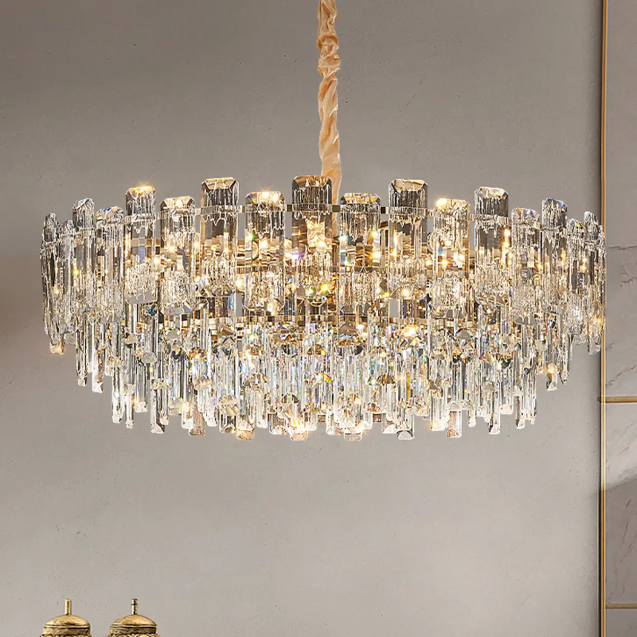 Glamorous Metal Large Round Crystal Chandelier