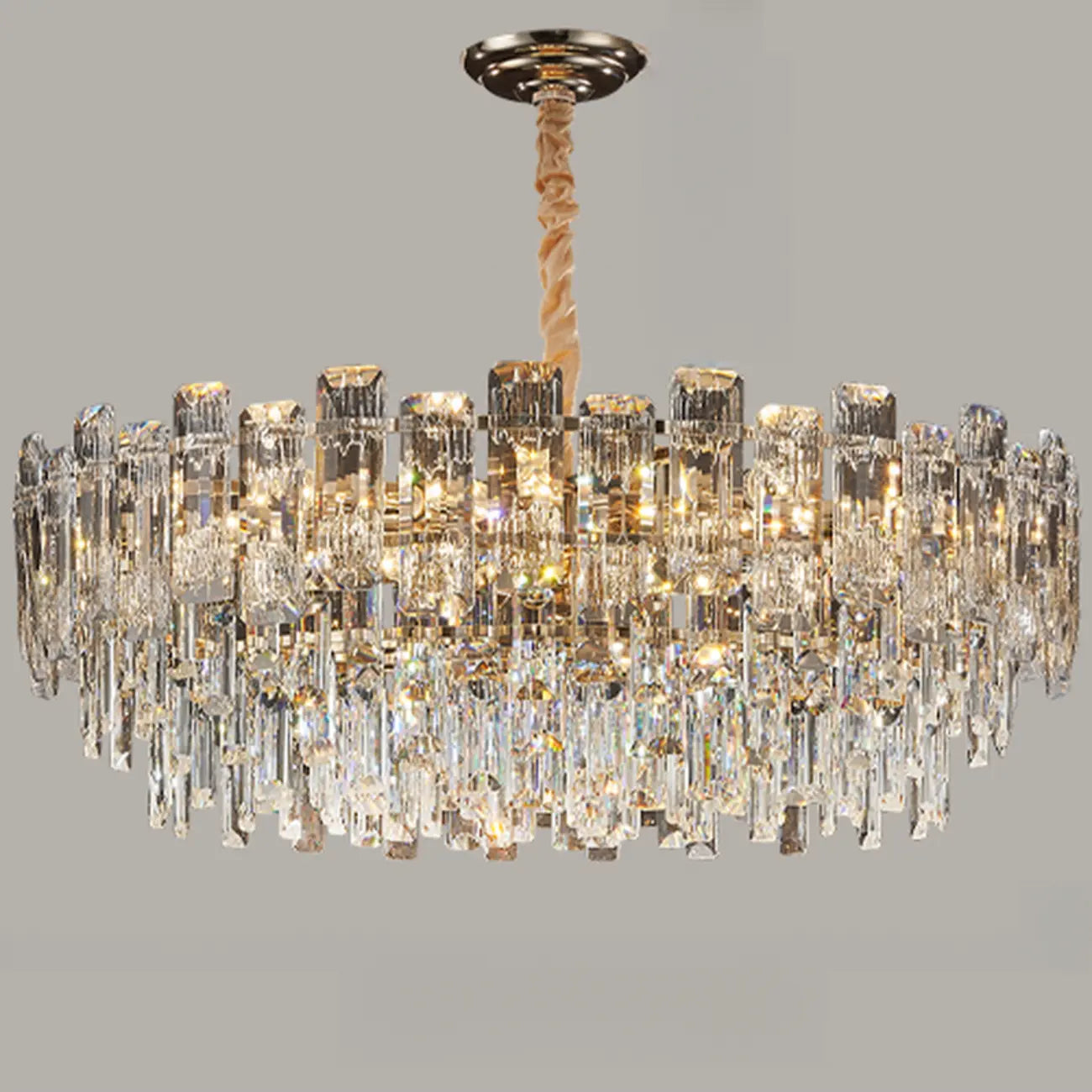 Glamorous Metal Large Round Crystal Chandelier