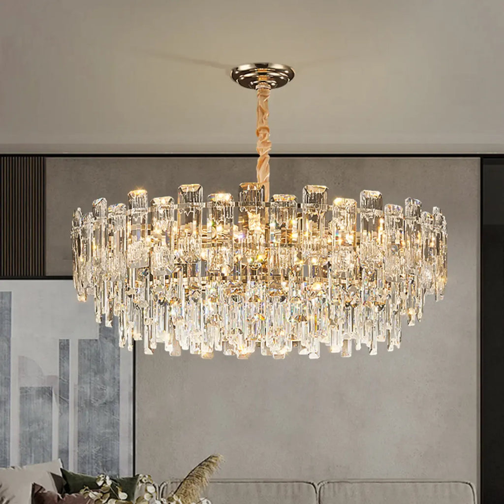 Glamorous Metal Large Round Crystal Chandelier