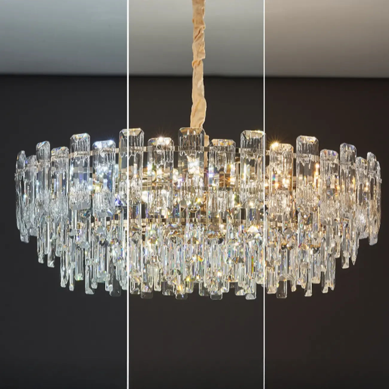 Glamorous Metal Large Round Crystal Chandelier