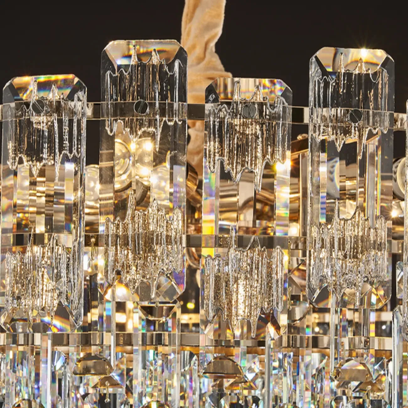 Glamorous Metal Large Round Crystal Chandelier