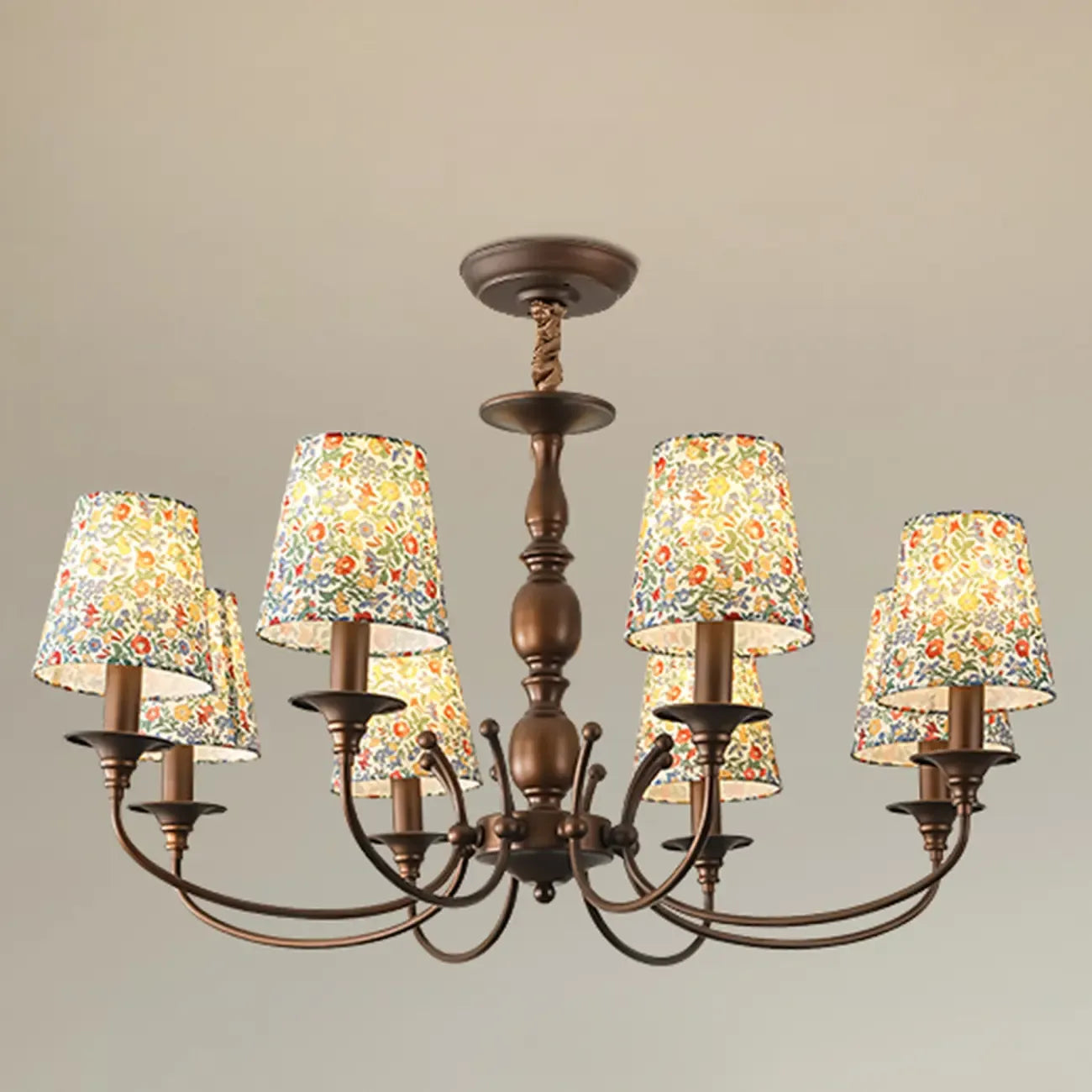 Rustic Bronze Flower Pattern Fabric Barrel Chandelier