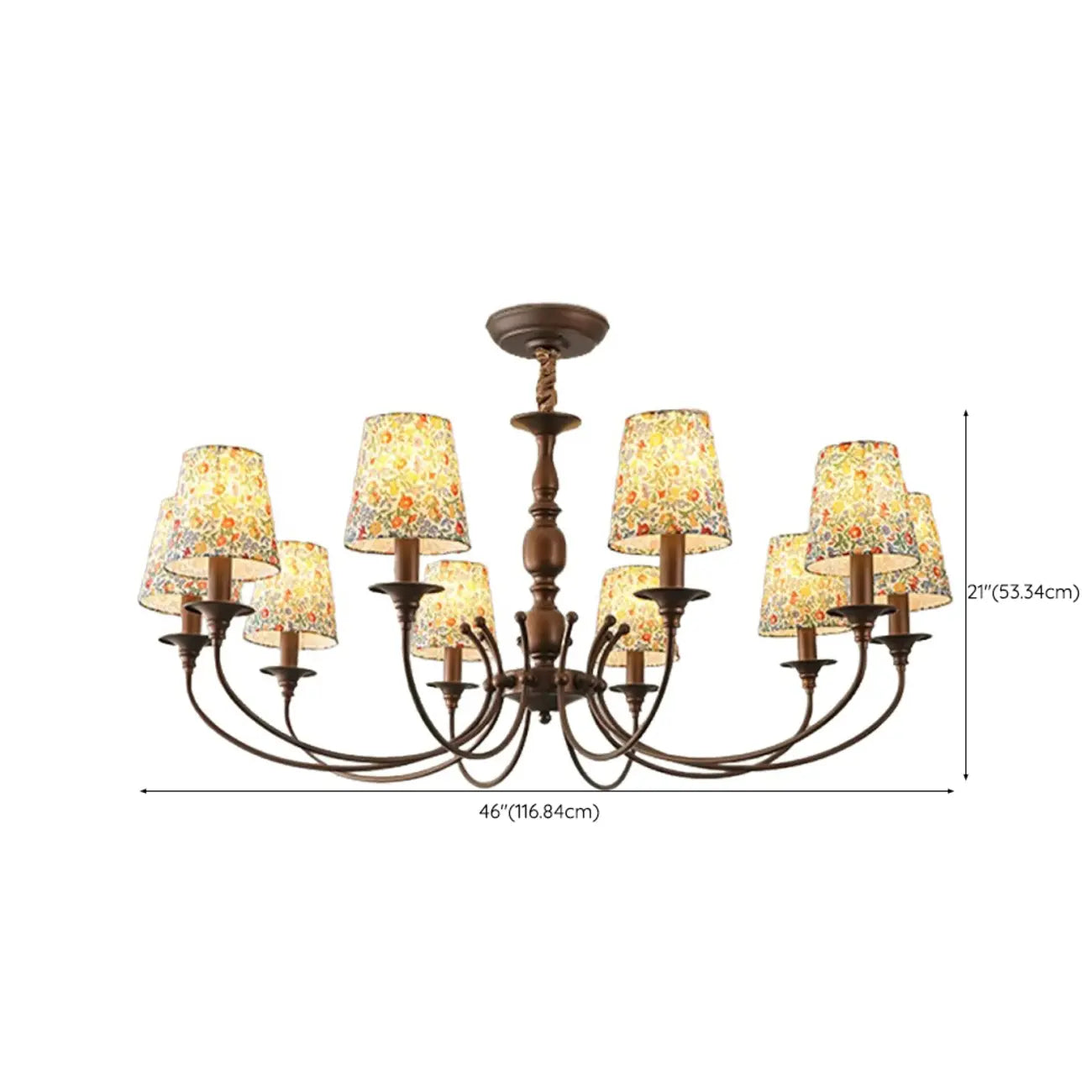Rustic Bronze Flower Pattern Fabric Barrel Chandelier