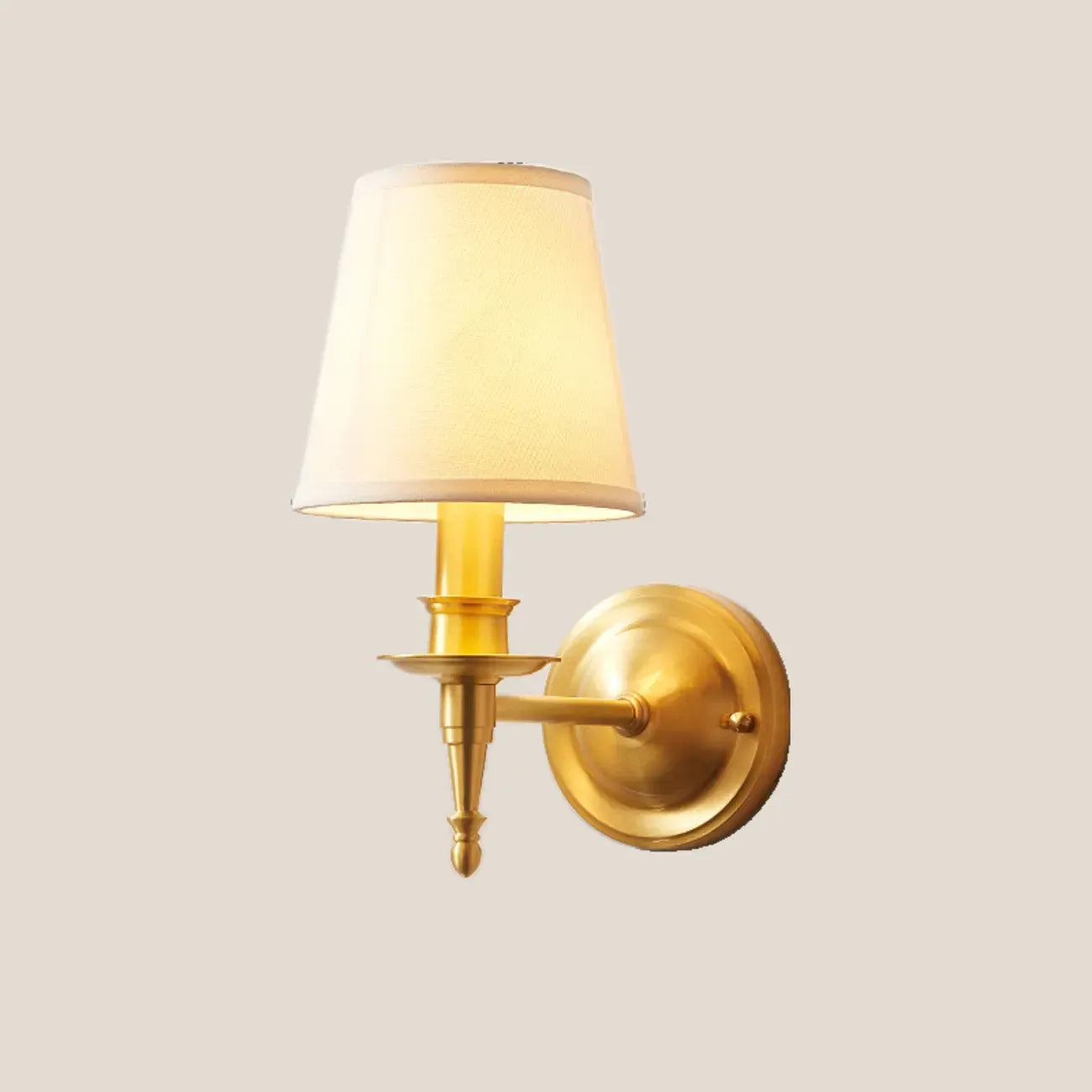 Traditional White Fabric Shade Golden Wall Sconce