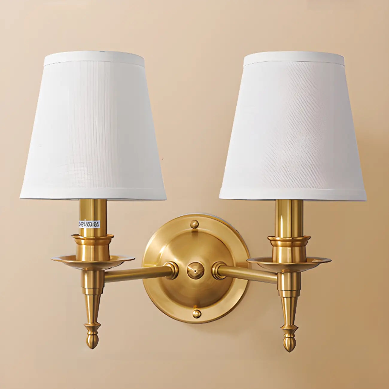 Traditional White Fabric Shade Golden Wall Sconce