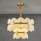Luxurious Round Gold Tiered Alabaster Chandelier