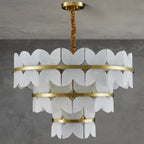 Luxurious Round Gold Tiered Alabaster Chandelier