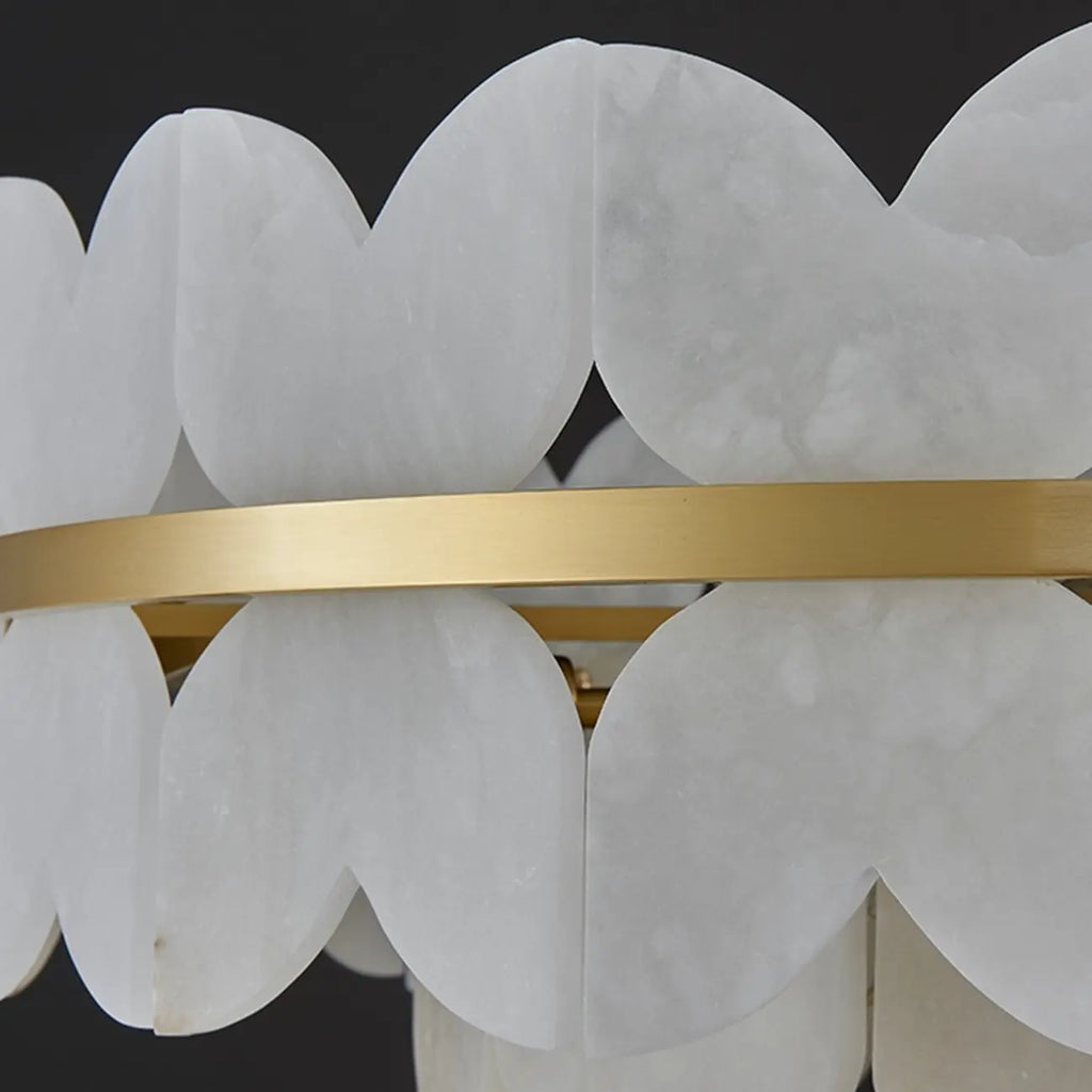 Luxurious Round Gold Tiered Alabaster Chandelier