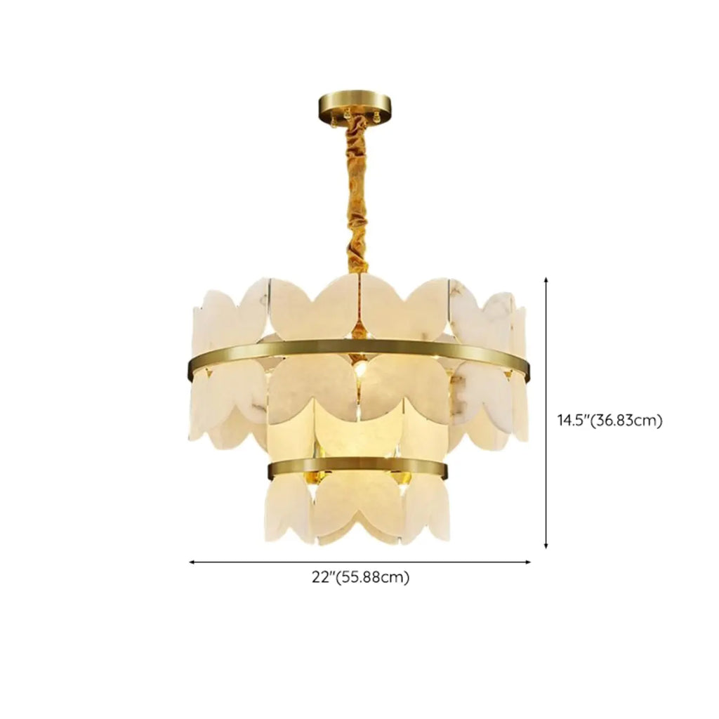 Luxurious Round Gold Tiered Alabaster Chandelier