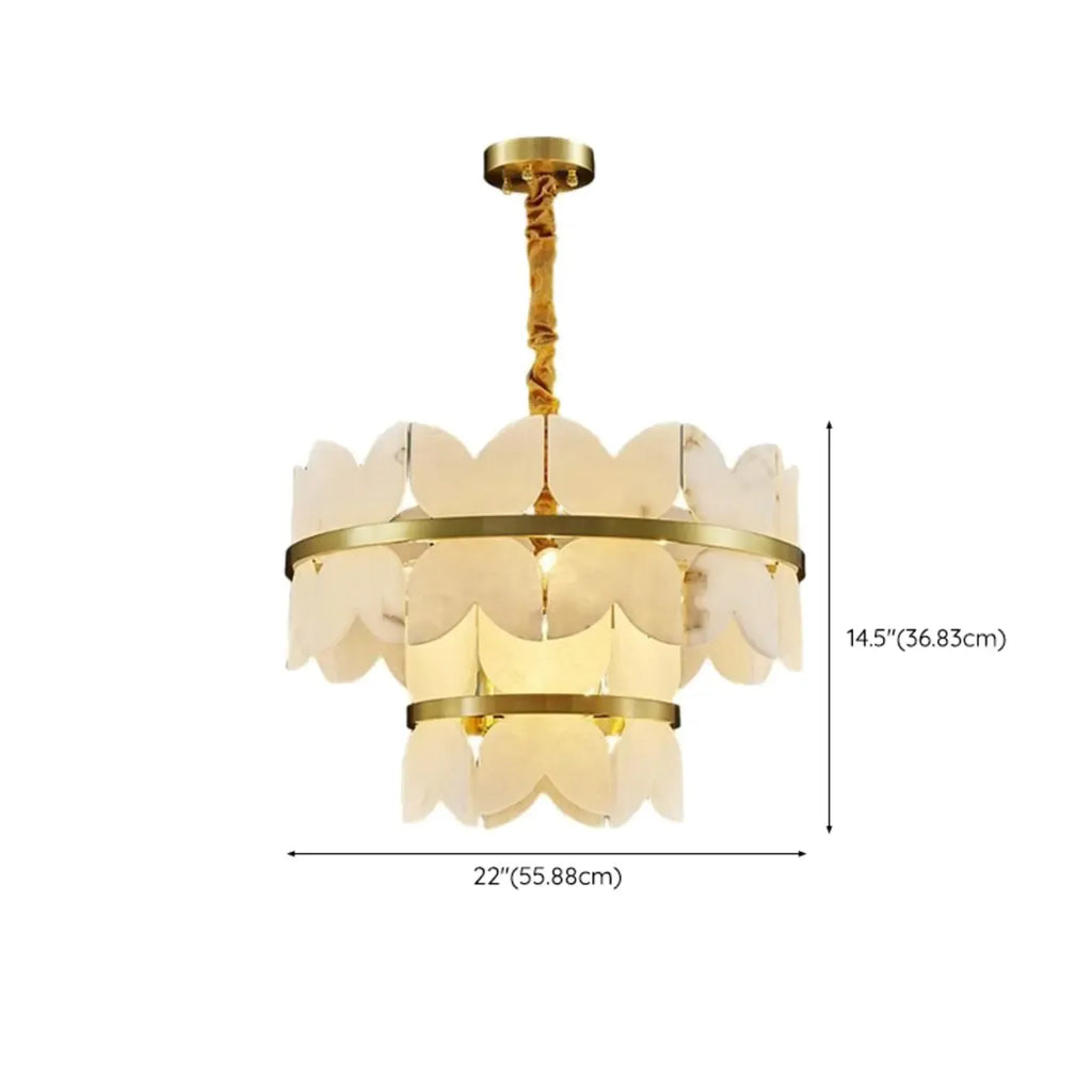 Luxurious Round Gold Tiered Alabaster Chandelier