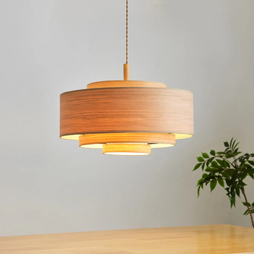 3 Tiers Solid Wood Pendant Lighting Adjustable Height