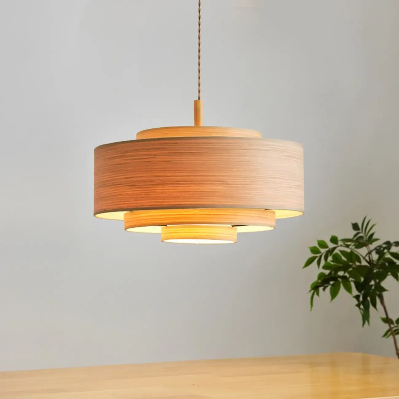 3 Tiers Solid Wood Pendant Lighting Adjustable Height