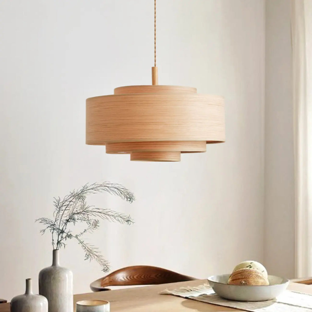 3 Tiers Solid Wood Pendant Lighting Adjustable Height