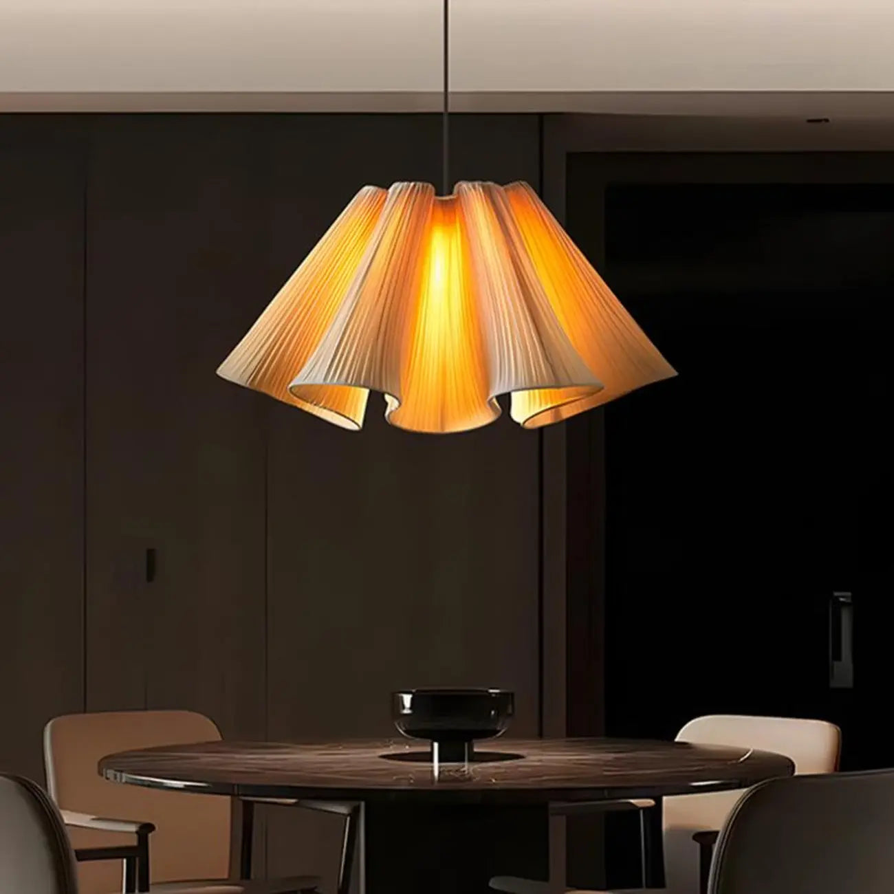 Modern Beige Fabric Pleated Adjustable Pendant Light