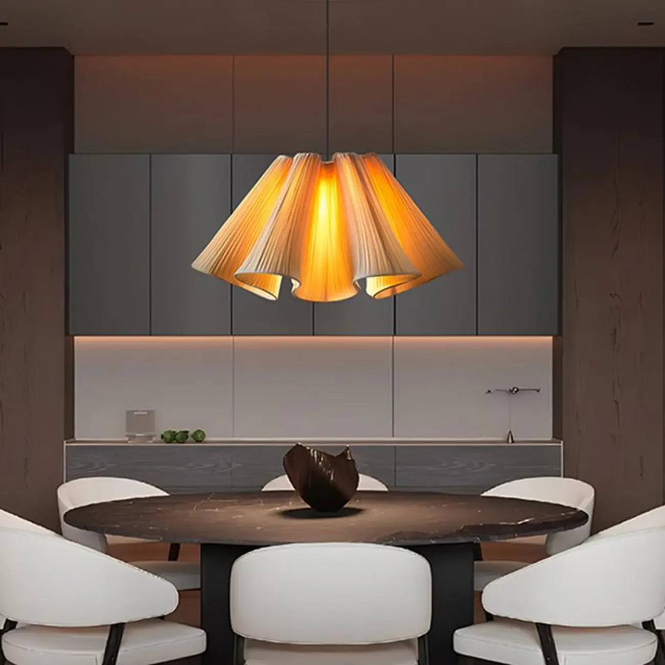 Modern Beige Fabric Pleated Adjustable Pendant Light