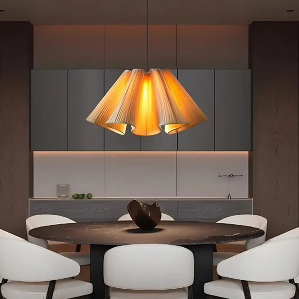 Modern Beige Fabric Pleated Adjustable Pendant Light