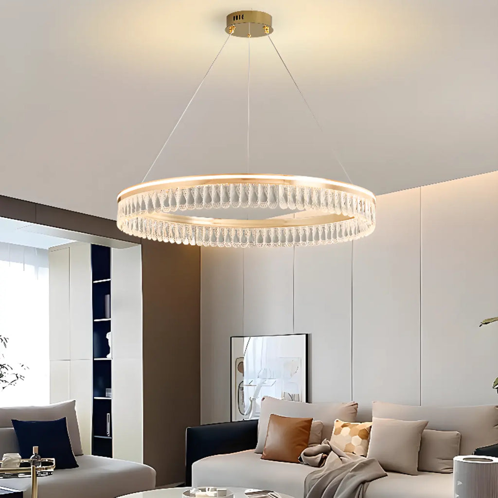 Dimmable Circle Gold Crystal Modern LED Chandeliers