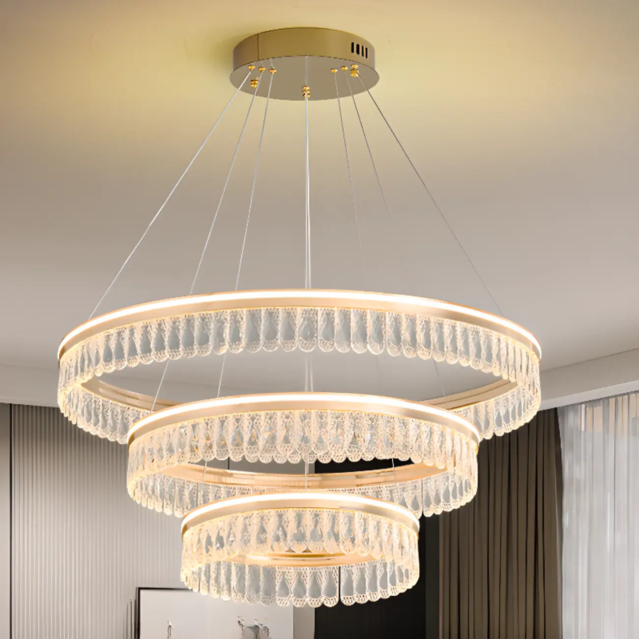Dimmable Circle Gold Crystal Modern LED Chandeliers