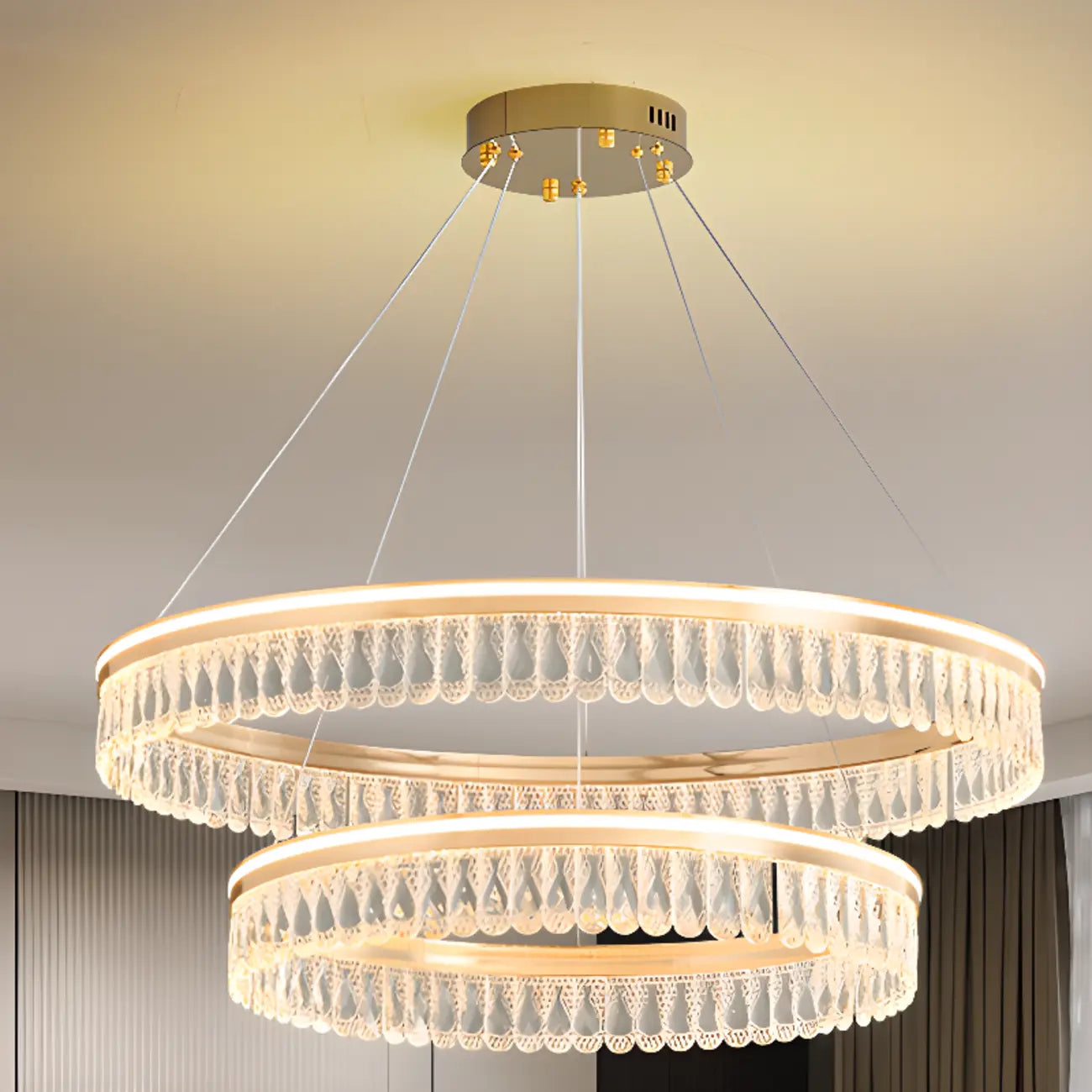 Dimmable Circle Gold Crystal Modern LED Chandeliers