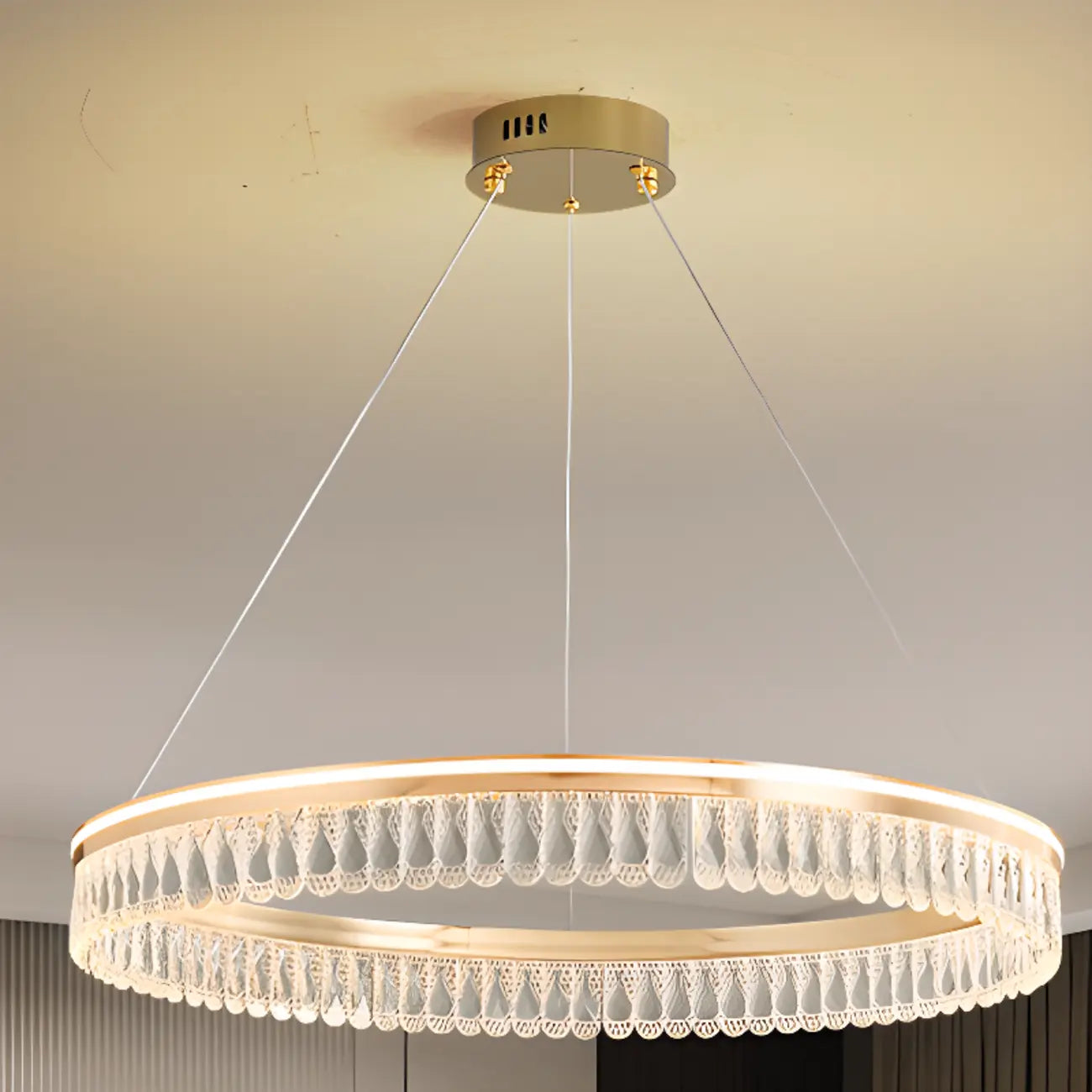 Dimmable Circle Gold Crystal Modern LED Chandeliers
