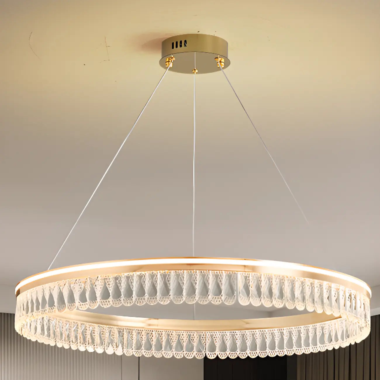 Dimmable Circle Gold Crystal Modern LED Chandeliers