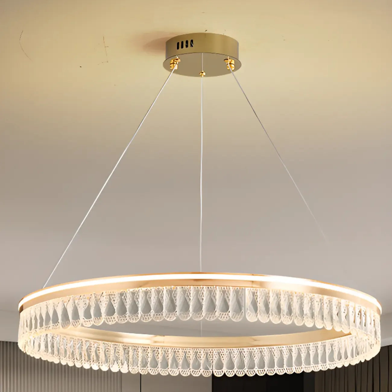 Dimmable Circle Gold Crystal Modern LED Chandeliers