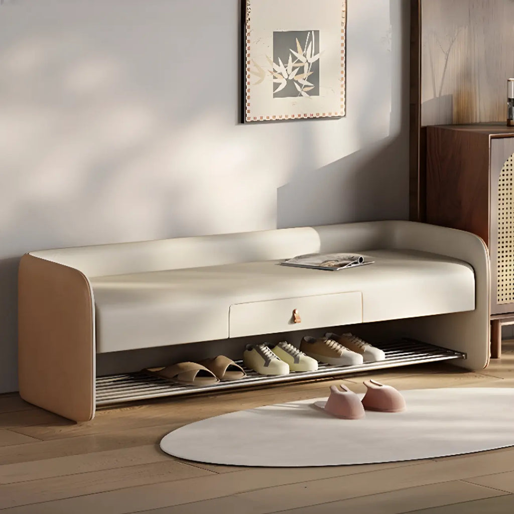 Living Room Pine Wood Upholstered Storage Bench with Backrest